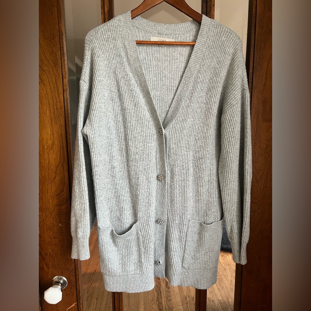 LOFT Gray Soft Knit Cardigan Sweater